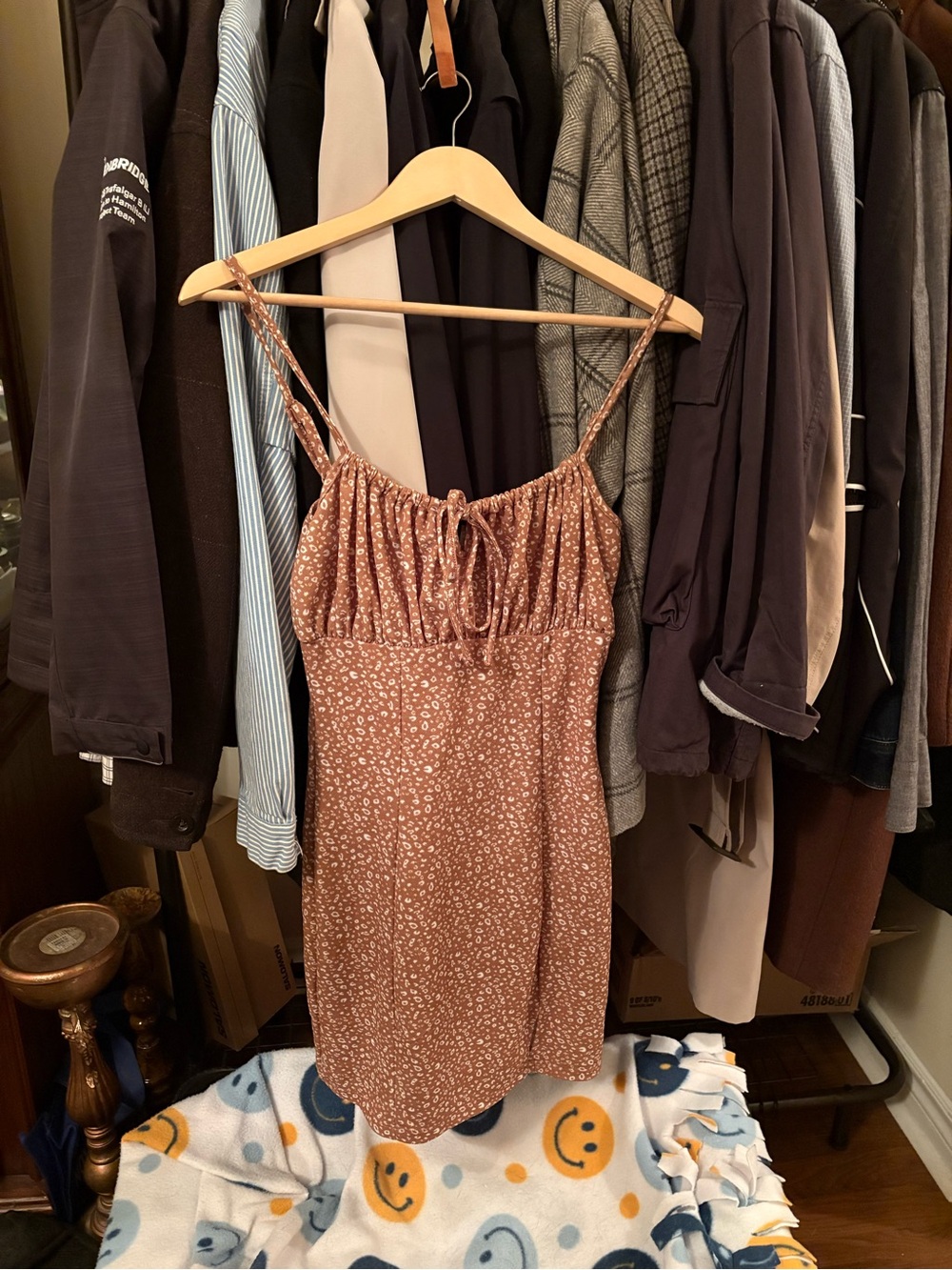 Streetwear Society Rust Brown Floral Smocked Mini Dress